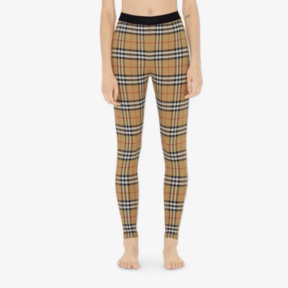 Burberry Beige Nova Check Leggings with Black Waistband